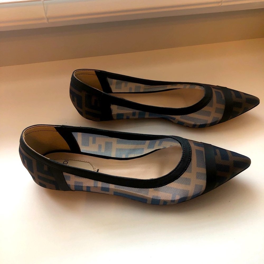 FENDI COLIBRI MESH & LEATHER BALLERINA FLATS